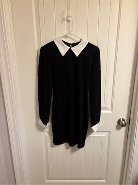 SHEIN Black Mini Dress with White Collar and Cuffs